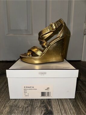 Coach Metallic Gold Wedge Sandals